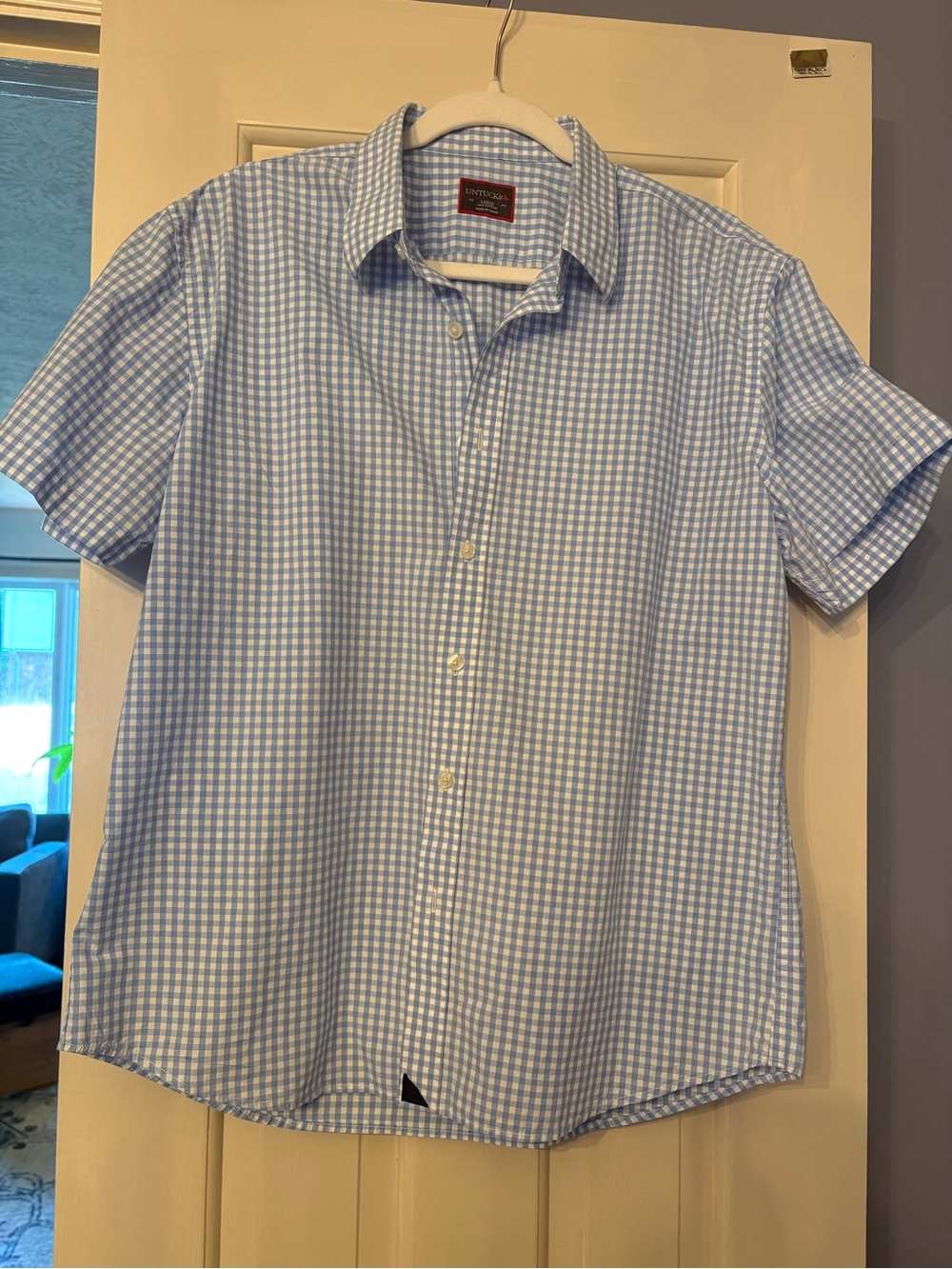 Untuckit Men’s Light Blue Gingham Short-Sleeve Shirt Sz L